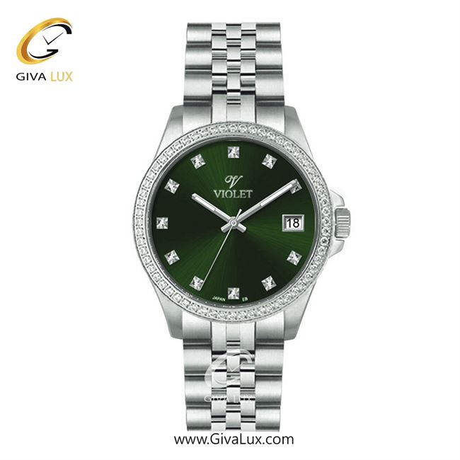 ساعت مچی اورجینال زنانه ویولت VIOLET نقره ای | نقره ای| سبز یشمی تیره| کد رفرنس 0641 سایز متوسط